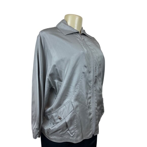 Lafayette 148 Women's Satin Gray Zip Up Jacket Sz M - Picture 2 of 10